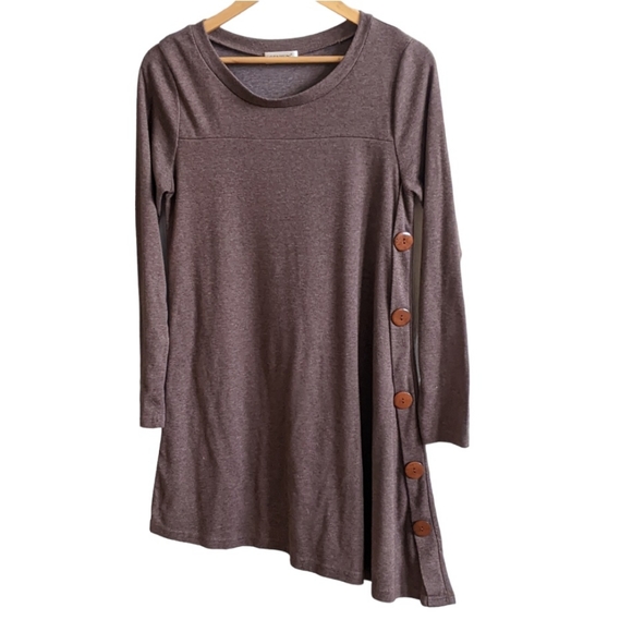 NWOT! iGENJUN L/S Shirt Dress Button Accents Asymmetrical Hem - Picture 12 of 12